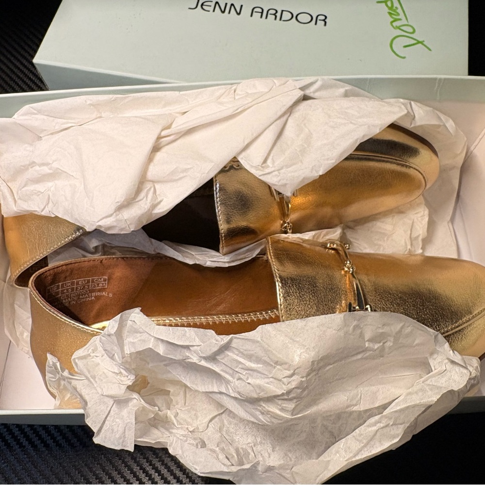JENN ARDOR Metallic Gold Women's Penny Loafers Slip On Flats Loafers Size 7M - Picture 2 of 4